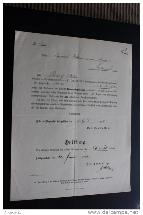 Vieux papiers Lot 48 Factures Rechnung,Quittung Quittances(1884 &+)AARGAU Vermatung der Heil & Pfegeanstalt Konnigsfeld