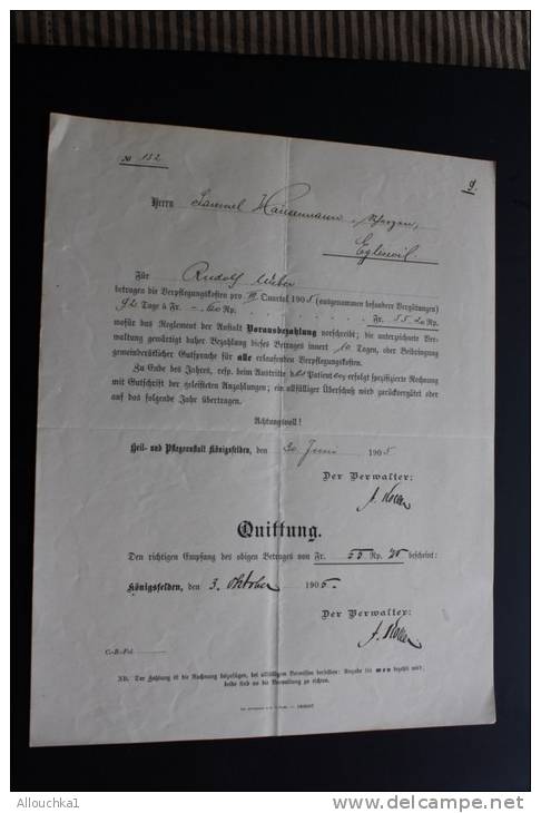 Vieux papiers Lot 48 Factures Rechnung,Quittung Quittances(1884 &+)AARGAU Vermatung der Heil & Pfegeanstalt Konnigsfeld