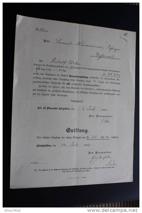 Vieux papiers Lot 48 Factures Rechnung,Quittung Quittances(1884 &+)AARGAU Vermatung der Heil & Pfegeanstalt Konnigsfeld