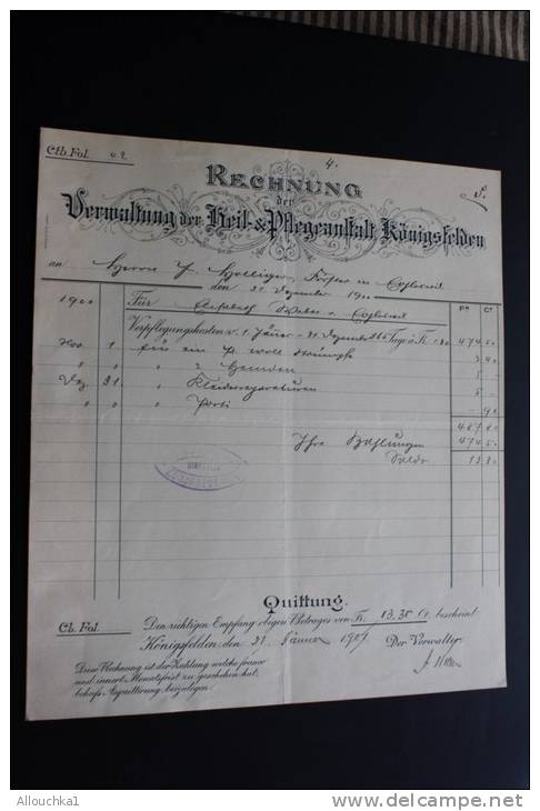 Vieux papiers Lot 48 Factures Rechnung,Quittung Quittances(1884 &+)AARGAU Vermatung der Heil & Pfegeanstalt Konnigsfeld