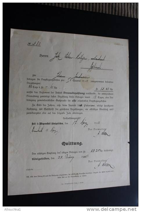 Vieux papiers Lot 48 Factures Rechnung,Quittung Quittances(1884 &+)AARGAU Vermatung der Heil & Pfegeanstalt Konnigsfeld