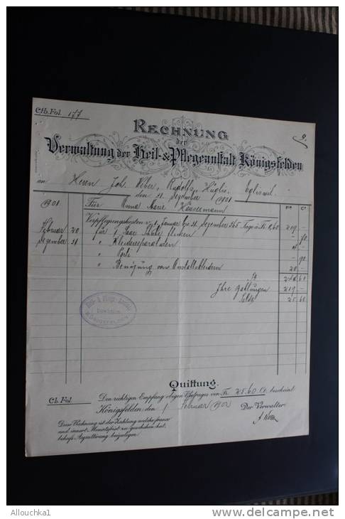 Vieux papiers Lot 48 Factures Rechnung,Quittung Quittances(1884 &+)AARGAU Vermatung der Heil & Pfegeanstalt Konnigsfeld