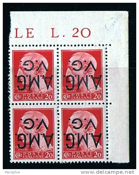 AMG-VG Soprastampa Capovolta  Bloco D'angolo  Sass 4d  ** MNH Firmato - Mint/hinged