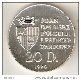 MONEDA DE PLATA DE ANDORRA DE 20 DINERS AÑO 1990 DE LAS OLIMPIADAS DE BARCELONA 1992 (ATLETISMO) SILVER-ARGENT - Andorra