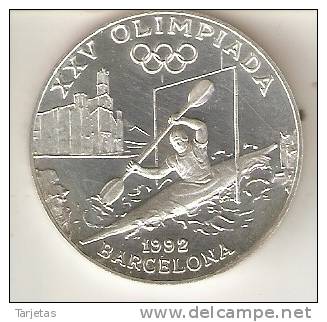 MONEDA DE PLATA DE ANDORRA DE 20 DINERS AÑO 1989 DE LAS OLIMPIADAS DE BARCELONA 1992 (PIRAGÜISMO) SILVER-ARGENT - Andorra