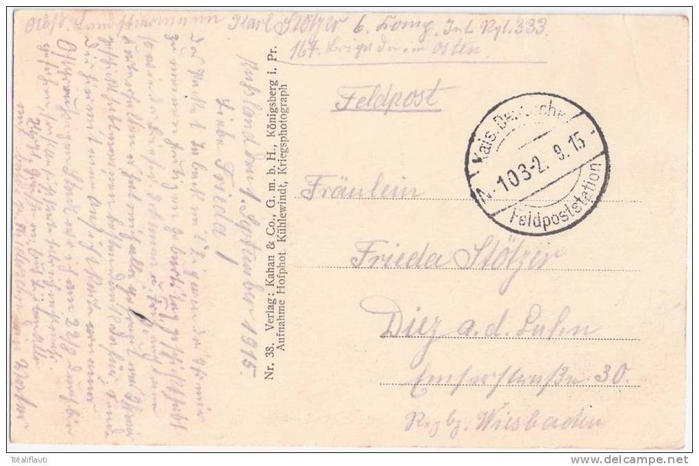 LYCK Bahnhof Belebt Soldaten Güterzug Zerstörungen WW I Elk Feldpost 2.9.1915 Gelaufen - Ostpreussen