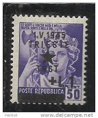 OCCUPAZIONE JUGOSLAVA DI TRIESTE 1945 L.1 SU CENT.50  MNH - Yugoslavian Occ.: Fiume