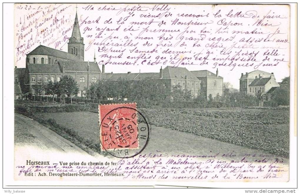 Postkaart / Carte Postale "Herseaux - Vue Prise Du Chemin De Fer - Eglise" - Mouscron - Moeskroen