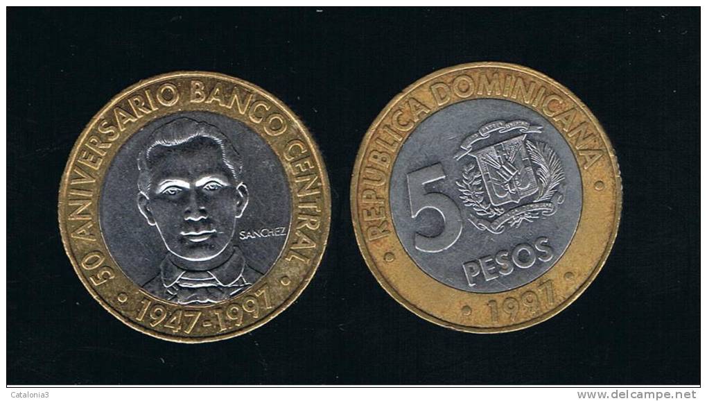 DOMINICANA  - 5 Pesos 1997  KM88 - BIMETAL - Dominicaine