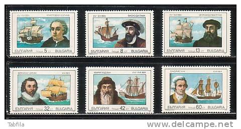 BULGARIE - 1990 - Navigateurs Celebres - C.Colomb,Vasco De Gama, Magellan, Sir Francis Drake,Hudson, J.Cook - 6v** - Ungebraucht