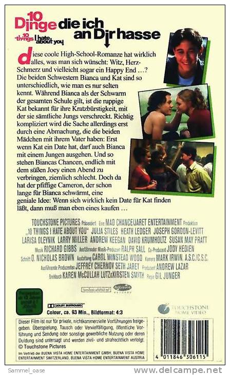 VHS Video  -  10 Dinge, Die Ich An Dir Hasse  -  Mit Heath Ledger , Julia Stiles , Gil Junger (Regisseur) - Sonstige & Ohne Zuordnung