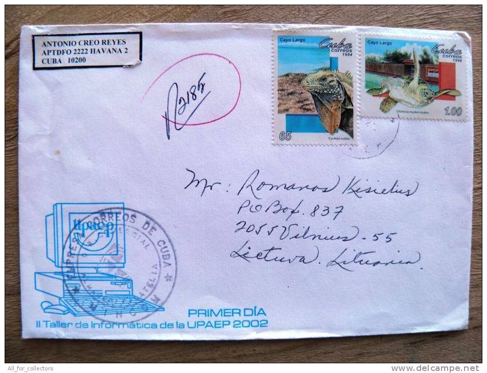 Cover Sent  To Lithuania, Animals Lizard Turtle Cayo Largo, Registered - Storia Postale