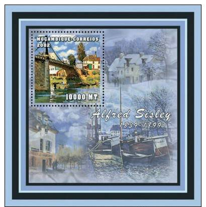 M1264 Mambique 2001 Art Painting S/s Alfred Sisley Bridge Ship - Impressionisme