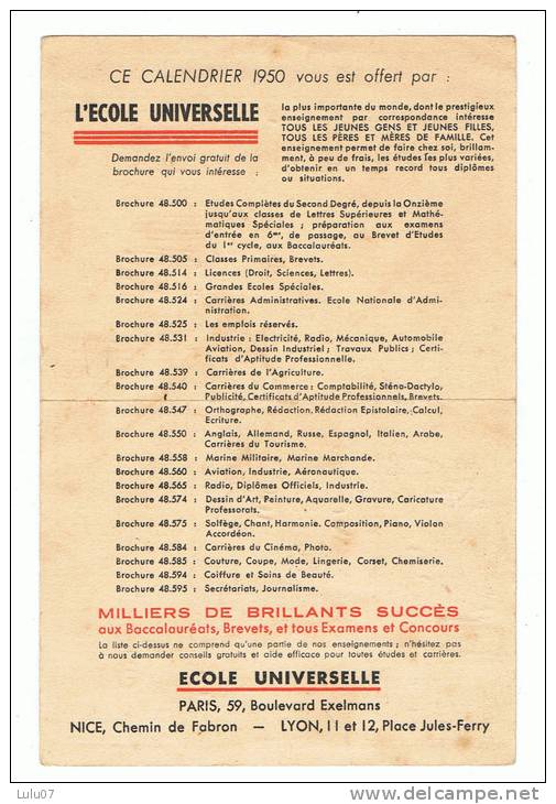 Calendrier   1950    école Universelle - Small : 1941-60