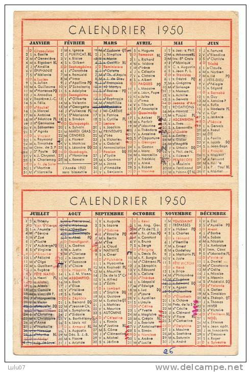 Calendrier   1950    école Universelle - Petit Format : 1941-60
