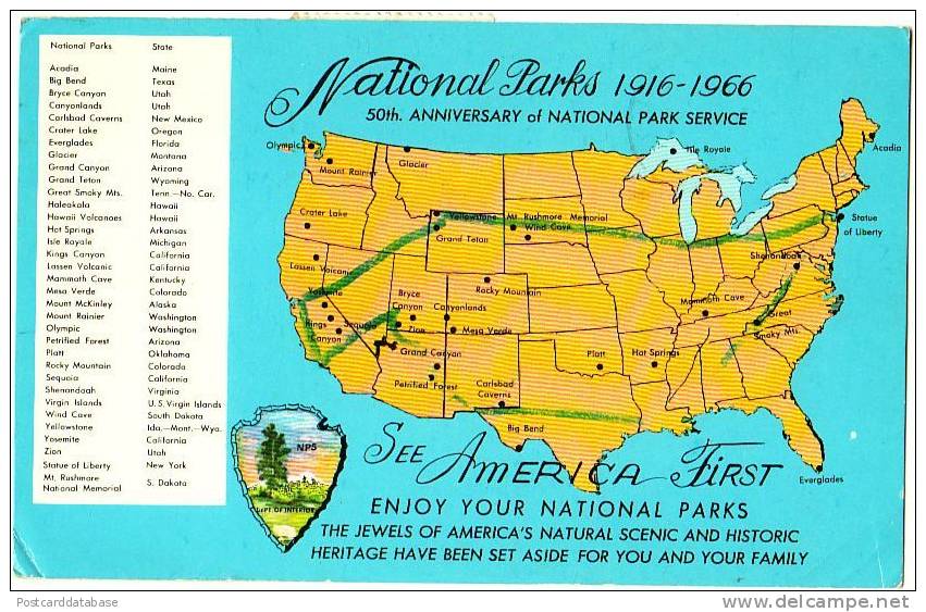 National Parks 1916-1966 - & Map - USA National Parks