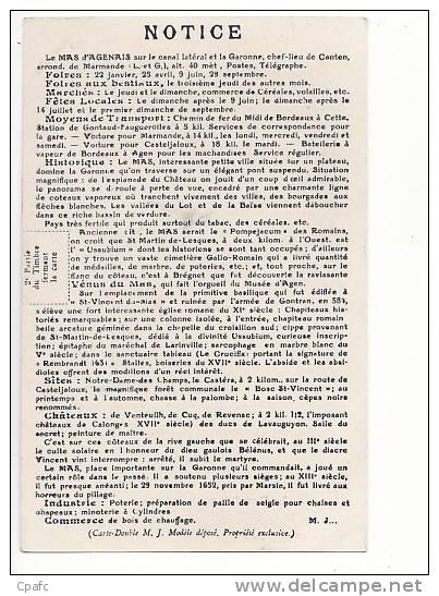 Carte 1910 LE MAS D'AGENAIS / LA PORTE DES REMPARTS (au Dos Explications Sur Le Mas :marchés,foires,chateaux ...) - Other & Unclassified