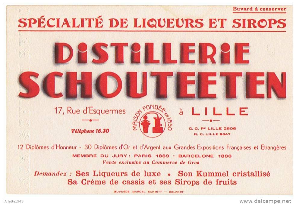 SPECIALITE DE LIQUEURS ET SIROPS   DISTILLERIE  SCHOUTEETEN  à LILLE (' NORD) - Liqueur & Bière