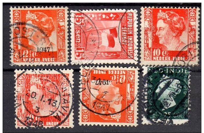 6 Stamps Cancel VELDPOST-BATAVIA & Palembang (=field Post Office) (NI48) - Nederlands-Indië