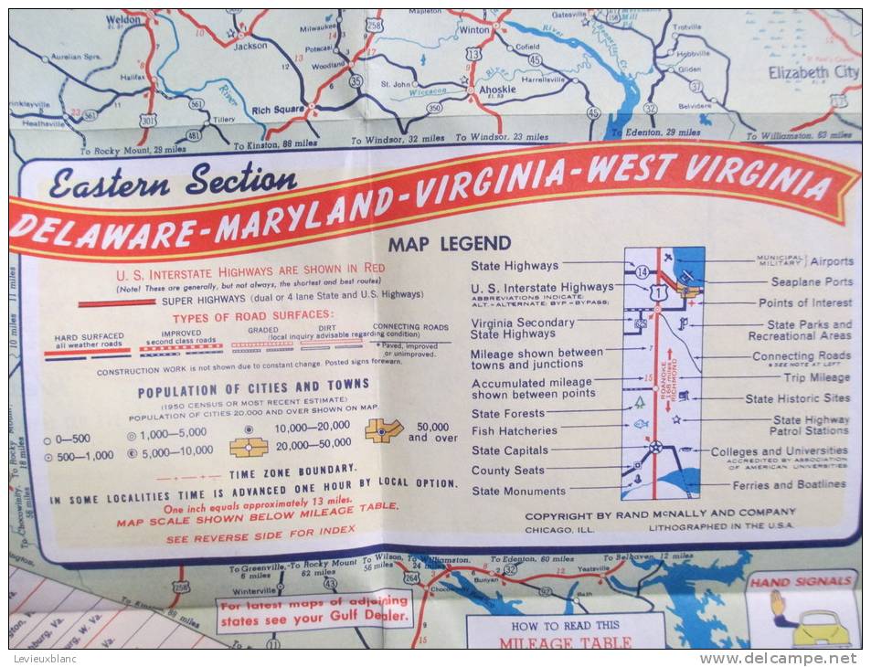 USA/Deleware/Maryland/Virginia/West Virginia/Baltimore/Washington/ Richmond/Tourgide Map/ GULF/ Vers 1950          PGC23 - Cartes Routières