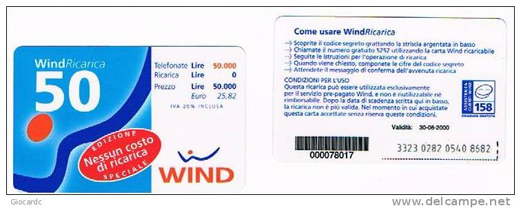 WIND ITALIA - C.&C.(10^ ED.) 1001 -  NESSUN COSTO 50 SCAD.      30-06-2000    - USATA - Schede GSM, Prepagate & Ricariche