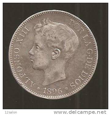 ESPAGNE 5 PESETAS ALPHONSO XIII 1896 - Premières Frappes