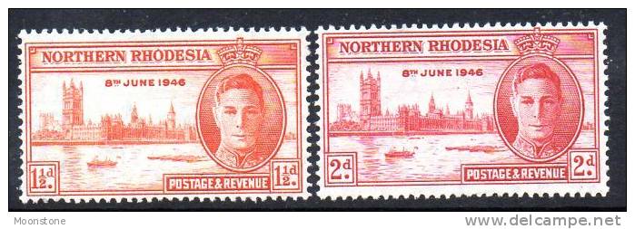 Northern Rhodesia GVI 1946 Victory Set Of 2, Lightly Hinged Mint (A) - Rodesia Del Norte (...-1963)