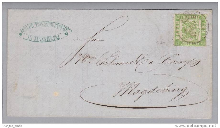 Baden 1868-11-09 Mannheim Brief Mit Mi#23 Nach Magdeburg - Briefe U. Dokumente