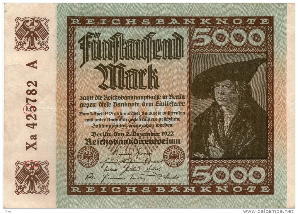 Germany 5000 Mark 02.12.1922,Pick#81f,(Ro#91e),as Scan - 5000 Mark