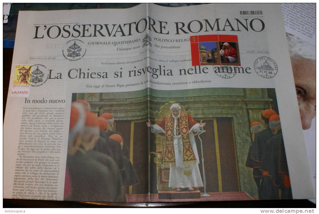 VATICANO 2013 - NEWSPAPER L'OSSERVATORE ROMANO DAY OF START VACANT PAPAL SEE - Prime Edizioni