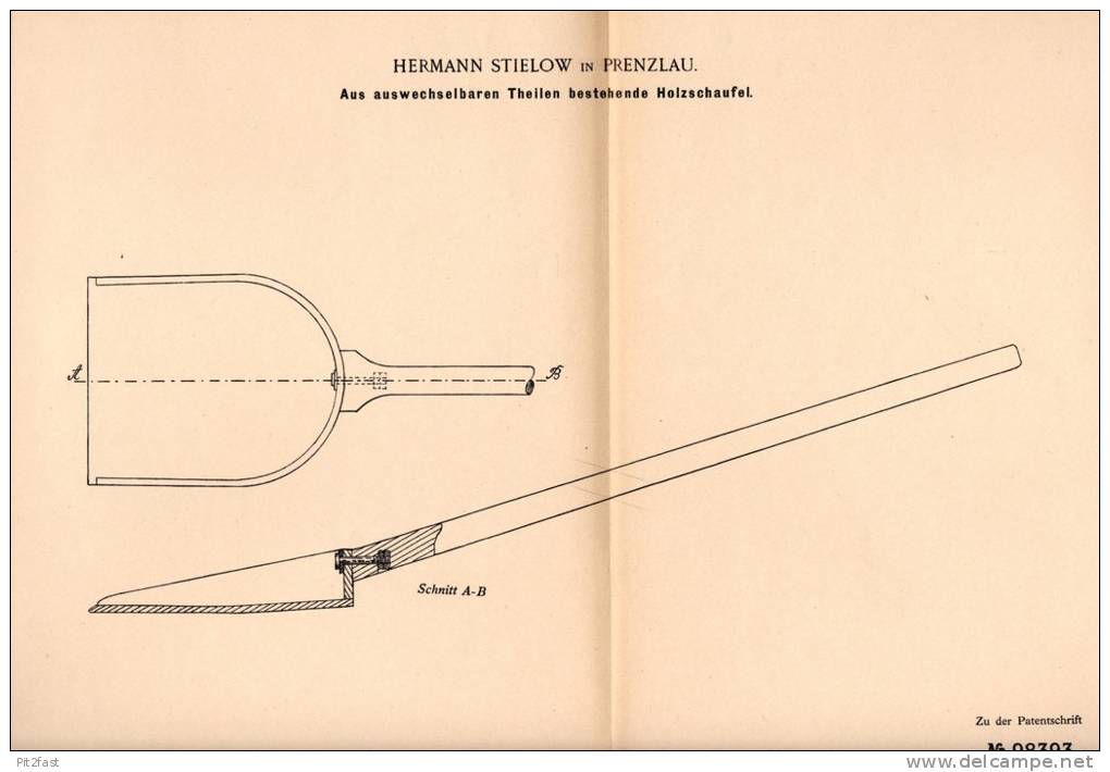 Original Patentschrift - H. Stielow In Prenzlau , 1897 , Holzschaufe Aus Mehreren Teilen , Schaufel , Bau , Spaten !!! - Prenzlau