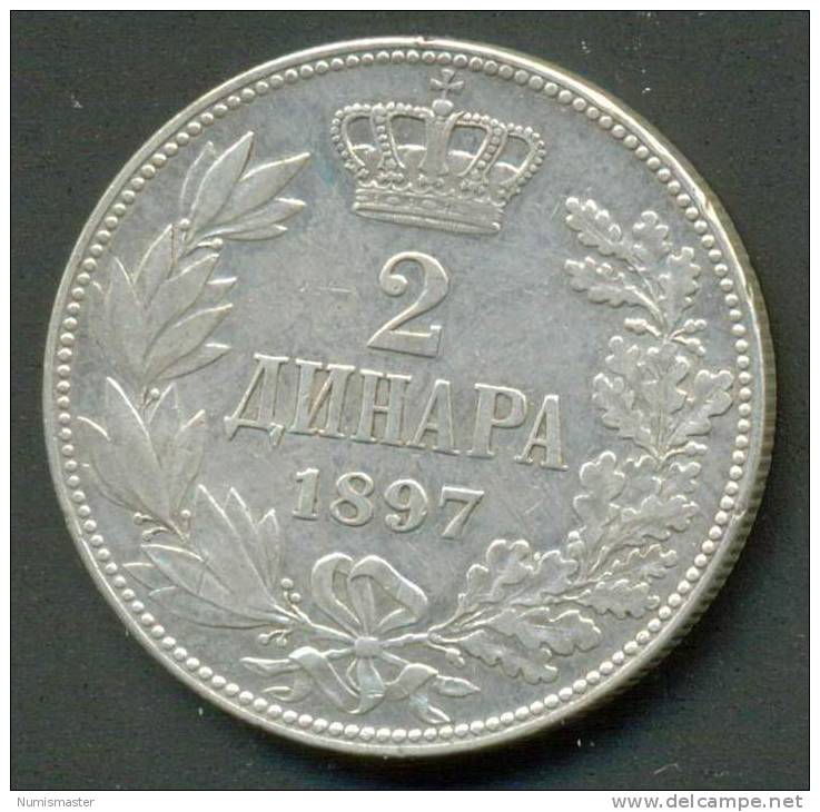 SERBIA , 2 DINARA 1897 , UNCLEANED SILVER COIN - Serbia