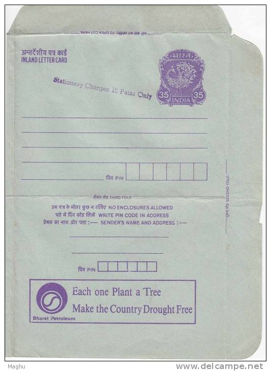 "Each One Plant A Tree, Make Drought Free,,", Nature, Environment For Water  Unused Inland Letter, Advt. By Oil Co., - Inland Letter Cards