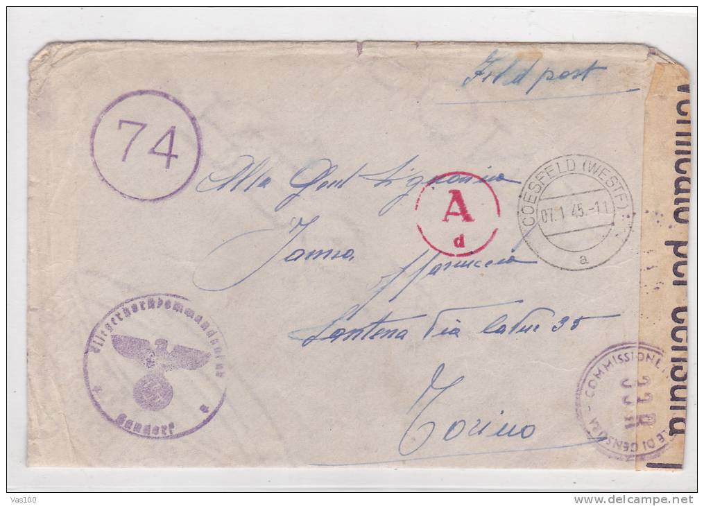 CENSORED COVER FROM GERMANY 1945 WW2 TO ITALIA. - Altri & Non Classificati