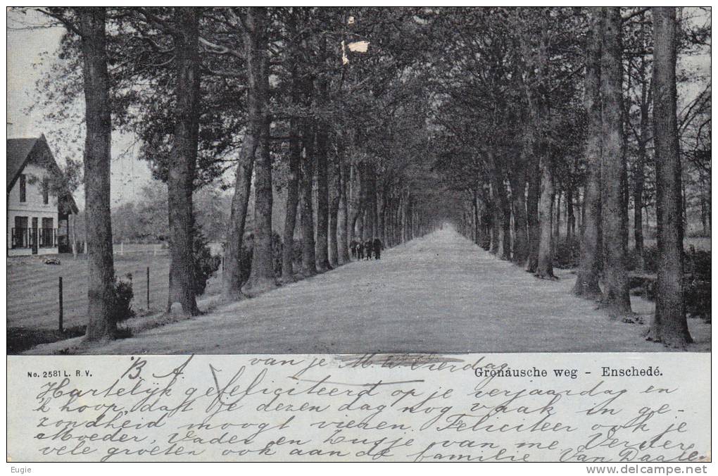 474/ Oude Kaart Enschede, Gronausche Weg, Mensen, Huis, 1908 - Enschede