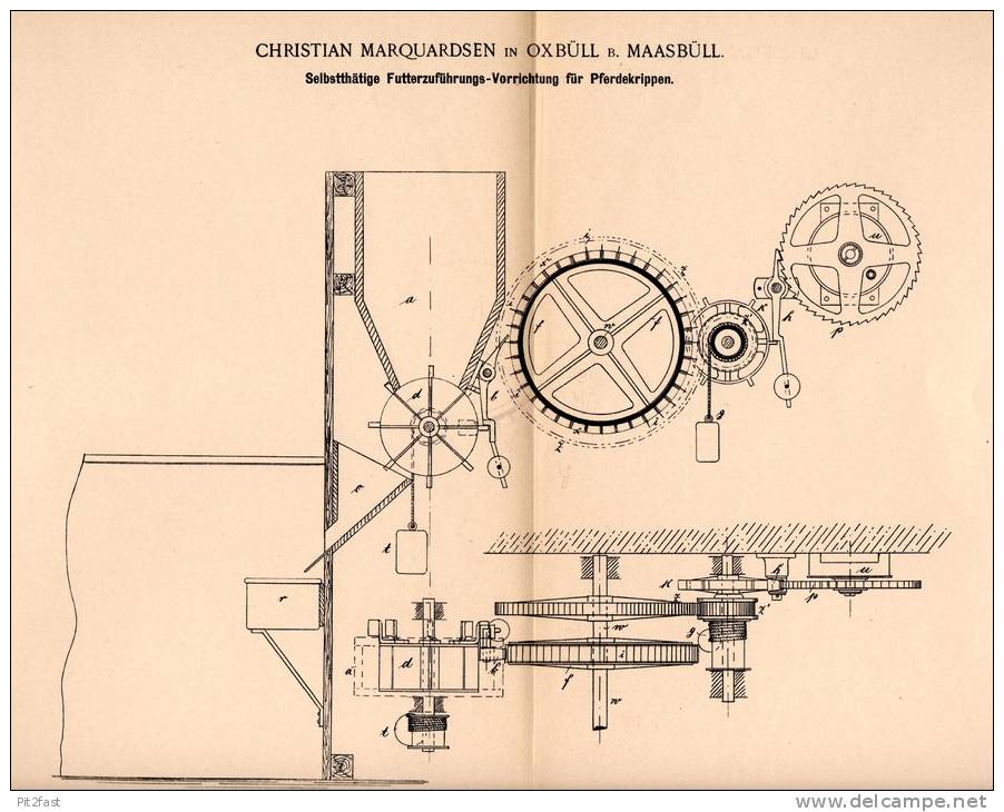 Original Patentschrift - C. Marquardsen In Oxbüll B. Maasbüll , 1897 , Futterkrippe Für Pferde , Pferd , Krippe , Futter - Historische Dokumente