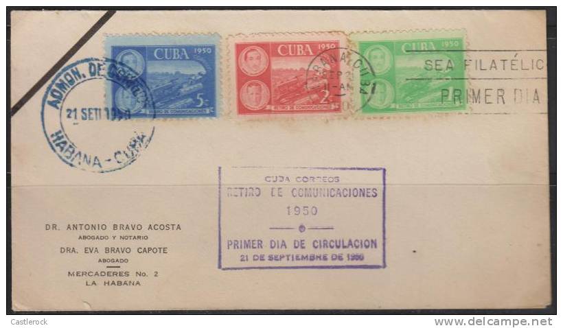 O) 1950 CARIBE, WITHDRAWAL OF COMMUNICATIONS-BLUE-RED-G REEN, FDC USED. - FDC
