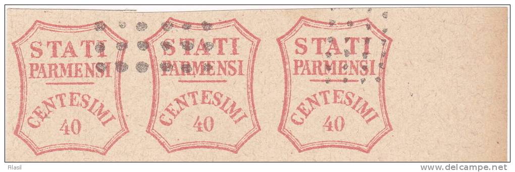 SI53D Italia Italy PARMA 40 C. 1859 FALSI SPIRO FORGERY FALSH OLD ITALIAN STATES Striscia Di 3 - Parma