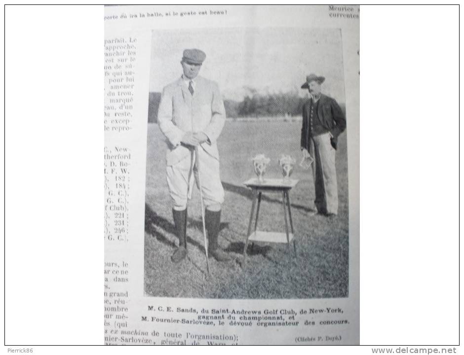 1900 GOLF A COMPIEGNE / SPORT A L'EXPO / TIR / BOXE / AGENT PHOTOGRAPHE Paru dans LA VIE AU GRAND AIR