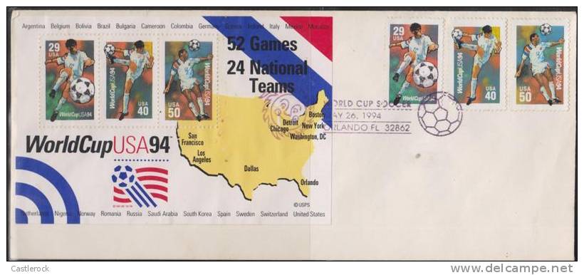 O) 1994 UNITED STATES, WORLD CUP USA, 52 GAMES, 24 NATIONAL TEAMS, FDC. - Autres & Non Classés