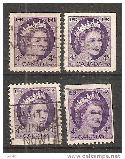 Canada  1954-62  Queen Elizabeth II (o) 4c - Single Stamps