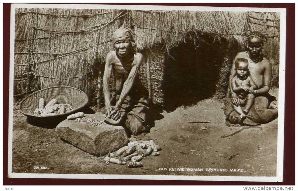 Cpa  D' Afrique Du Sud Old Native Woman Grinding Maize    EUG28 - Afrique Du Sud