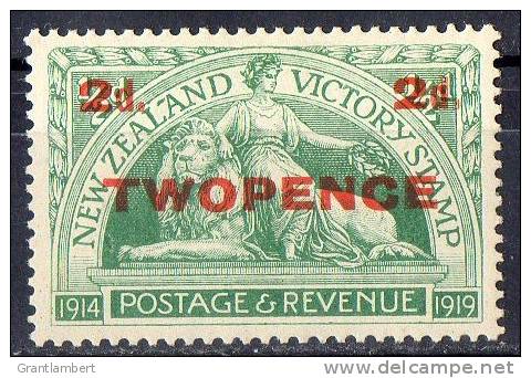 New Zealand 1922 Victory Two Pence Surcharge MH*  SG459 - Ongebruikt