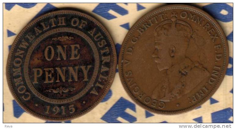 AUSTRALIA 1 PENNY NAME FRONT MAN KGV HEAD BACK 1915 F CV$7 KM23 READ DESCRIPTION CAREFULLY !!! - Penny