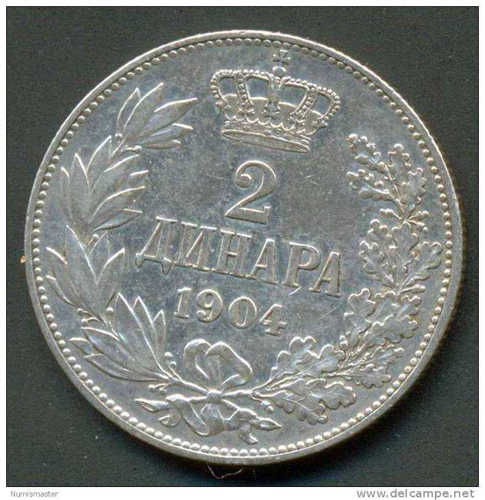 SERBIA , 2 DINARA 1904 , UNCLEANED SILVER COIN - Serbien