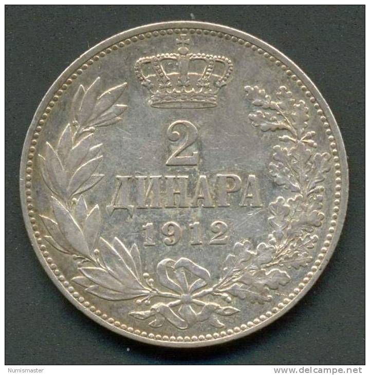 SERBIA , 2 DINARA 1912 , UNCLEANED SILVER COIN - Servië