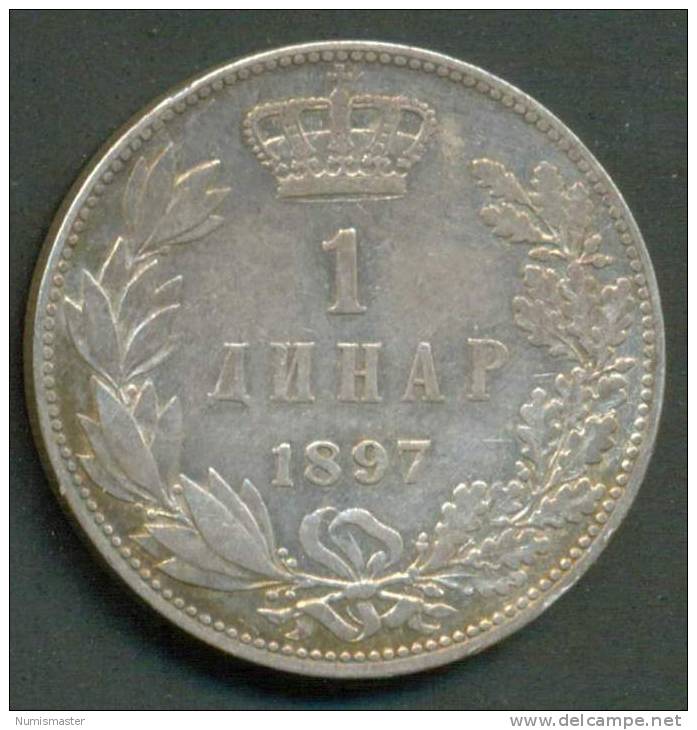 SERBIA , 1 DINAR 1897 ,UNCLEANED SILVER COIN - Serbie