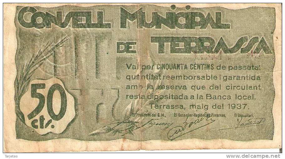 BILLETE DE 50 CTS  DEL CONSELL MUNICIPAL DE TERRASSA  (BANKNOTE) - Otros & Sin Clasificación