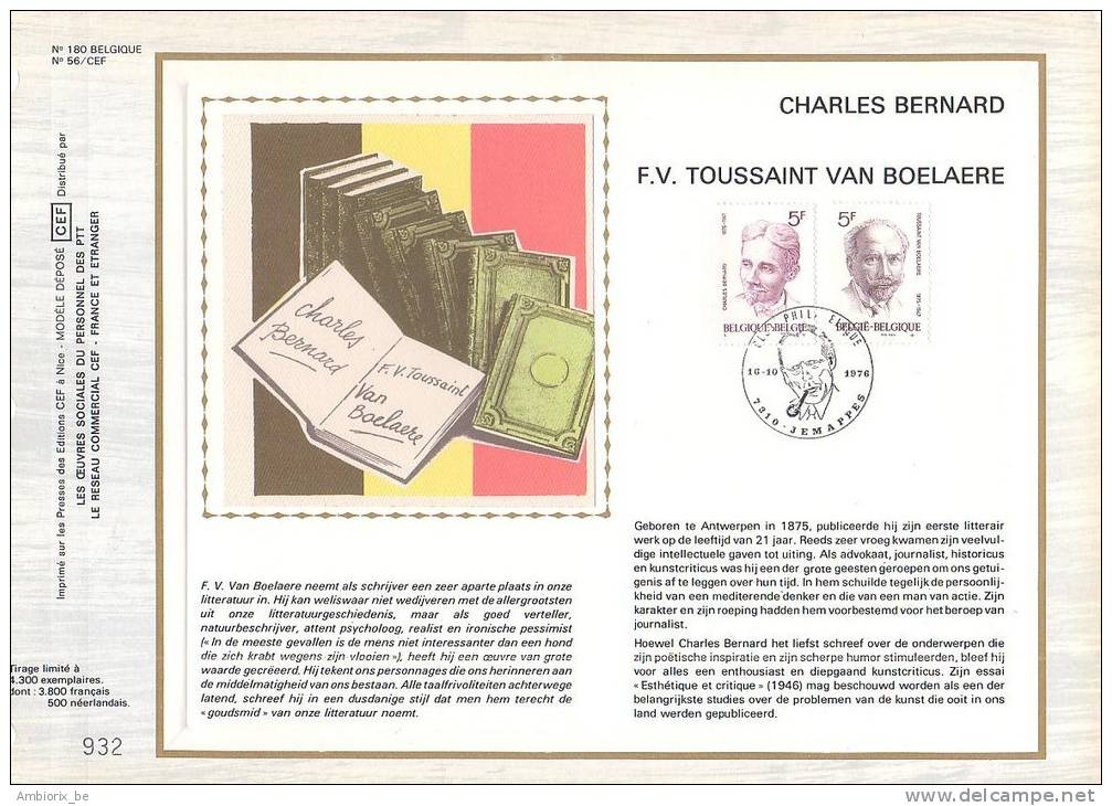 Carte Max CEF 1828 Et 1829 Charles Bernard Et FV Tousaint Van Boelaere - Jemappes - 1971-1980