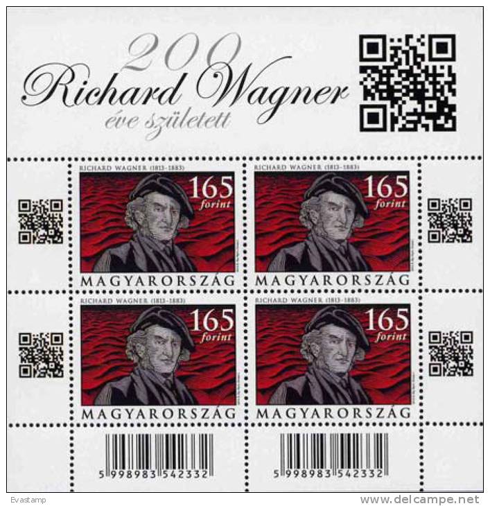 HUNGARY-2013.Full Sheet - Composer Richard Wagner MNH!! New! With QR Code RR!! - Feuilles Complètes Et Multiples